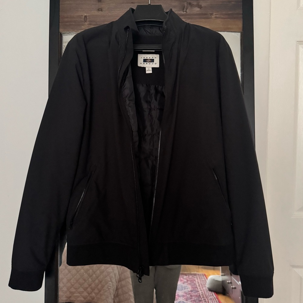 Joseph Abboud Modern Fit Tech Bomber Black Jacket, Medium